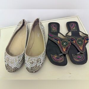 Dream Pairs Sole Shine Silver Rhinestone Ballet Flats Shoes sz 8.5 2 Pairs Thong